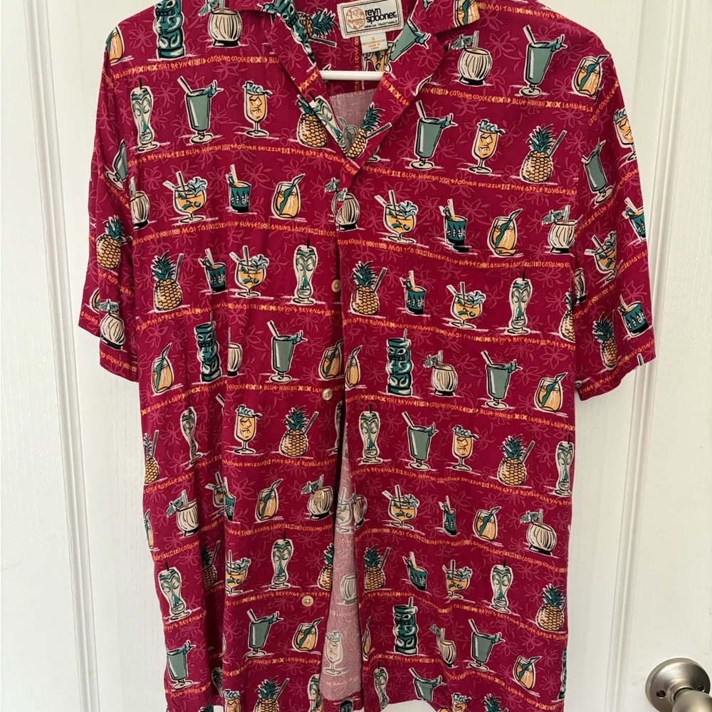 Reyn Spooner Red Cocktail Print Casual Button Down Shirt